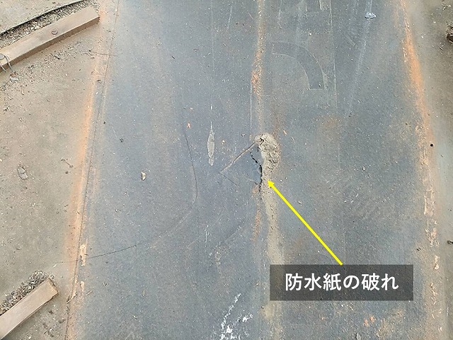 雨漏り原因の防水紙の破れ