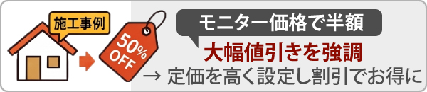 「モニター価格で半額」などと大幅値引きを強調するのは定価を高く設定し割引でお得に感じさせるため